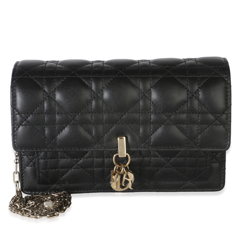 Christian Dior Black Lambskin Cannage My Dior Daily Chain Pouch
